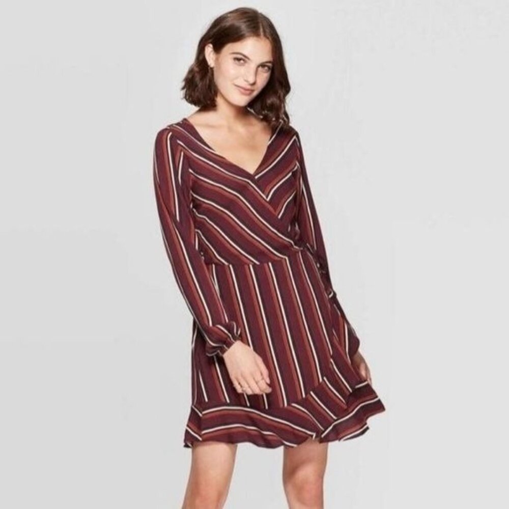 Xhilaration Multi Stripe Faux Wrap Dress - Size Small